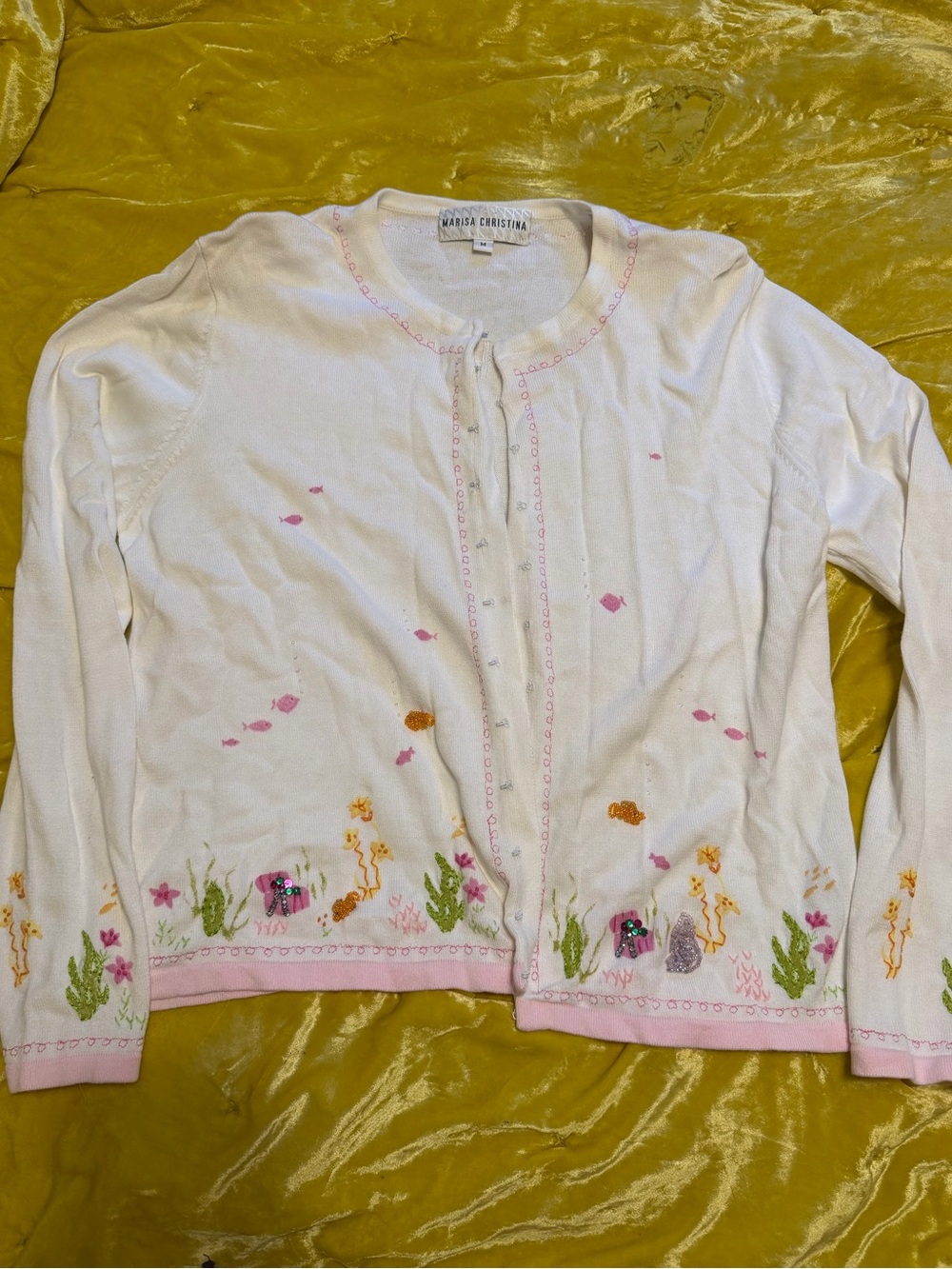 Marisa Christina White Cardigan with Beaded Detailing